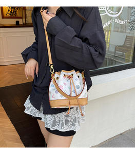 Nouveau sac seau à cordon de serrage vintage, imprimé patchwork, couleur contrastée, grande capacité, sac à bandoulière de luxe, sac fourre-tout pour femmes - Product Image 3