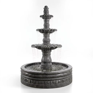 <span class=keywords><strong>Fontana</strong></span> d'Acqua Decorativa da Giardino a 3 Livelli in Marmo Nero Naturale Intagliato a Mano con Logo Personalizzato - Product Image 1