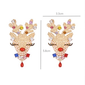 Pendientes Colgantes de Reno con Perlas y Diamantes de Imitación Coloridos para Navidad, Joyería de Moda para Mujer, Ideal para Fiestas - Product Image 1
