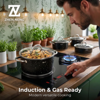 ZHEN NENG Ensemble de 10 casseroles de cuisson classiques et durables en acier inoxydable avec revêtement en acier inoxydable, marmite à soupe et poêle à frire