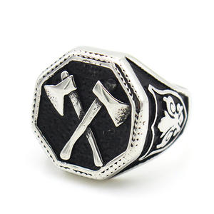 Retro Modern Men's Stainless Steel 925 Silver Plated Double Axe Geometric Design Gift <b>Ring</b> - Product Image 5