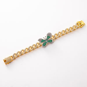 नई आगमन लाइट लक्जरी फैशन मिश्र धातु राइनस्टोन तितली एलेट हाइप गोल्ड सिल्वर प्लेटेड क्यूबन लिंक - Product Image 6