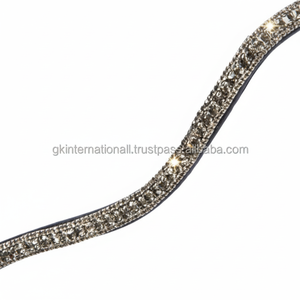 Bande de front de cheval en cuir en forme de vague profonde de qualité d'exportation avec 3 rangées de cristaux clairs strass bande de front de chaîne en métal diamante - Product Image 1