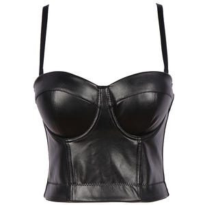 <span class=keywords><strong>Top</strong></span> Corto Bustier da Donna in Pelle PU Nera Traspirante, Sexy, con Spalline Sottili, Stile Corsetto, Scollato, Senza Maniche, per Clubwear Estivo - Product Image 4