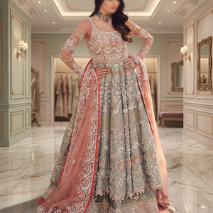 2025 Trending Design Premium Quality Heavyweight Handmade Plus Size Floral Indian Pakistani Bridal Wedding <b>Gown</b> Floor-Length - Product Image 2