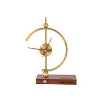 Lampe de table LED décorative avec horloge, base de charge sans fil, lampe de bureau moderne en métal et bois pour la maison, le bureau, la chambre, décoration artistique
