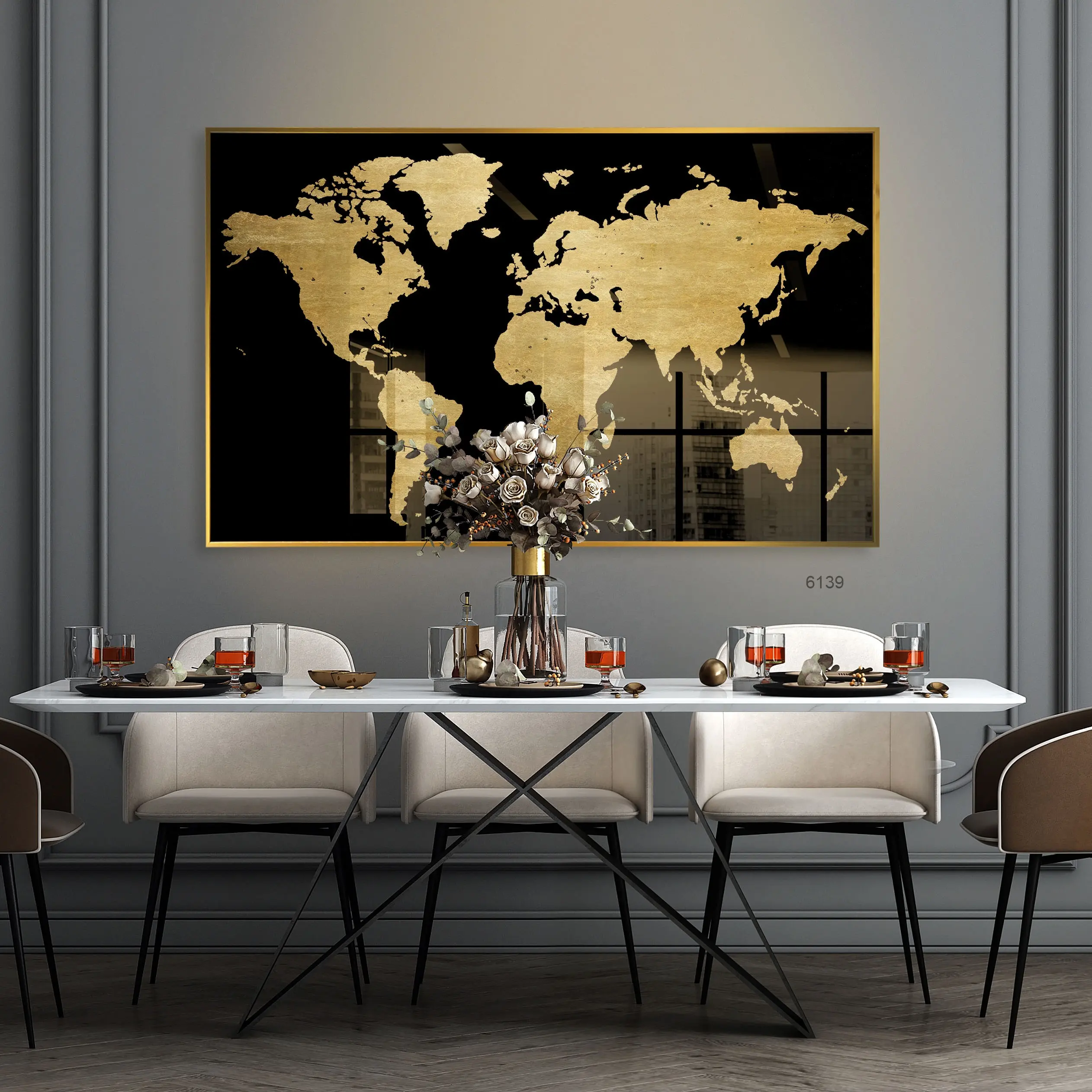 Crooge-pintura de porcelana de cristal para decoración del hogar, pintura de arte pop con graffiti moderno, impresión UV abstracta en negro y dorado, mapa del mundo