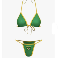 Ensemble de bikini personnalisé avec drapeaux de football nationaux du Brésil 48, design personnalisé pour femmes, string transparent sexy, maillot de bain deux pièces, maillot de bain de plage tendance