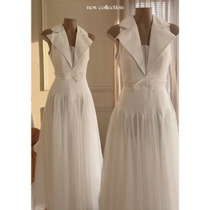 V-neck Sleeveless White Mesh <b>Maxi</b> Vest Dress Formal Tight Waist Oem Service Factory Production Premium Quality - Product Image 1