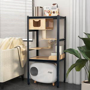 Cat Tree moderno di lusso grande struttura per arrampicata a torre di gatto tappeto legno Cat Tree con custodia nascosta per condominio al coperto - Product Image 3