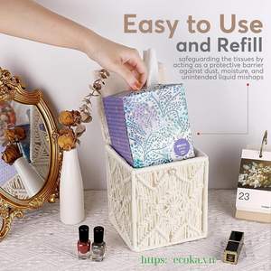 Boîte à mouchoirs en macramé bohème, tissée à la main, en coton, carrée, prix avantageux, provenance Vietnam - Product Image 6