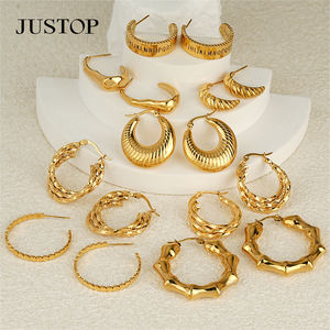 JUSTOP Spot Portfolio Ensemble de boucles d'oreilles en acier inoxydable résistant à l'eau, créoles épaisses plaquées or 18 carats, motif nœud, bijoux de mode tendance, inaltérables - Product Image 4