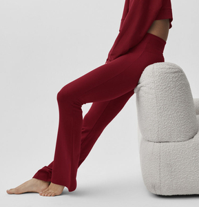 <span class=keywords><strong>Pantaloni</strong></span> da <span class=keywords><strong>Donna</strong></span> <span class=keywords><strong>Bordeaux</strong></span> a Vita Alta con Coulisse, Morbidi ed Elasticizzati, Stile Yoga a Zampa d'Elefante, Casual per il Tempo Libero, Personalizzabili con Logo ODM - Product Image 4