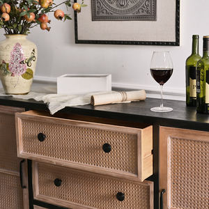 Table console rectangulaire moderne en bois massif et métal avec tiroirs pour hôtel, salle à manger, entrée, salon - Product Image 5