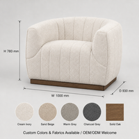 Fauteuil d'appoint rembourré, chaise en forme de baril incurvée avec base en chêne massif pour salon, hôtel, OEM ODM