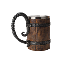 Chope à bière en bois, grande tasse Viking, chope à bière avec poignée, chope à double paroi en acier inoxydable