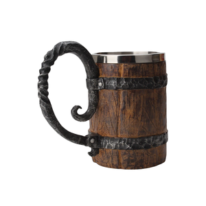 Chope à bière <span class=keywords><strong>en</strong></span> <span class=keywords><strong>bois</strong></span>, grande tasse Viking, chope à bière avec poignée, chope à double paroi <span class=keywords><strong>en</strong></span> acier inoxydable - Product Image 4