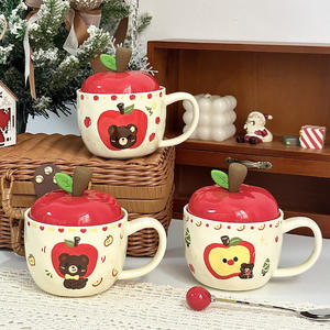 Dragon Pavilion Apple Ceramic Mug 301-400ml With Lid Heat Resistant Birthday Gift For Girls Retro Style - Product Image 1