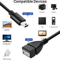 USB A hembra A Mini USB B Cable macho Cable adaptador de Puerto OTG Cable de datos del teléfono móvil de la PC de Audio de coche tablet reproductor de música