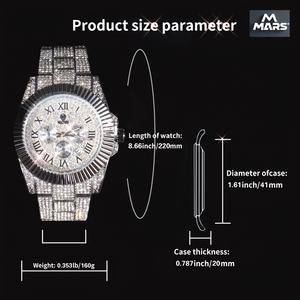Herren Premium Moissanit-Diamant-Uhr Vollständig Vereiste Bling-Uhr Edelstahlarmband Luxuriöses Hip-Hop-Design Analoges Zifferblatt - Product Image 3