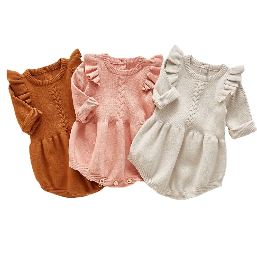 Baby Girls Warm Clothes Long Sleeves Winter Ruffles Romper Wool Knitted Casual Clothing
