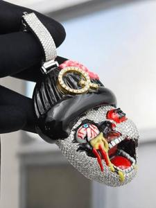 Pendentif Crâne de Clown Best-Seller, Bijou Hip Hop Moissanite Iced Out, Breloque Bling Plaqué Argent, Idéal pour Fêtes, En Promotion - Product Image 4