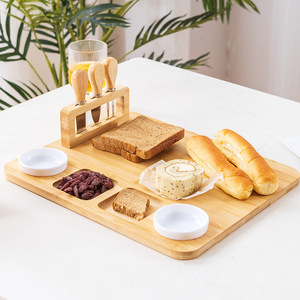 Plateau à fromage en bambou Shang City avec ensemble de couverts 30x20cm, plateau de service multi-compartiments pour fromage, pain, fruits, légumes - Product Image 1