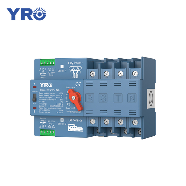YRO Dual Power Automatic Transfer Switch for Generator ATS PC Grade 2P Emergency Power Transfer Changeover Switch 125A