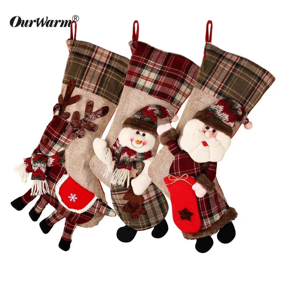 Ourwarm 3D Kerstman Sneeuwpop Decoratie Kerstboom Ornamenten Sokken Stocking Voor Party Gift