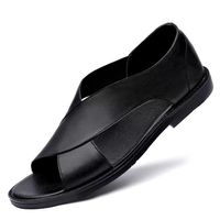 Sandales Homme en Cuir PU à Enfiler Grande Taille 47/48 Décontractées d'Été pour Extérieur Style Romain Semelle Souple Antidérapante Chaussures de Plage
