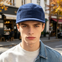 Casquette de camping vintage à 5 panneaux, vierge, en velours côtelé, non structurée, à visière plate, avec logo personnalisé, pour sports de plein air et hiver, Topi Gorras