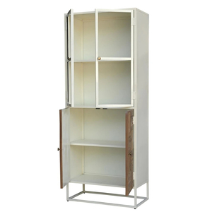 Meuble de rangement de style wagon moderne en bois, avec cadre en acier doux, finition bois naturel et revêtement métallique blanc - Product Image 3