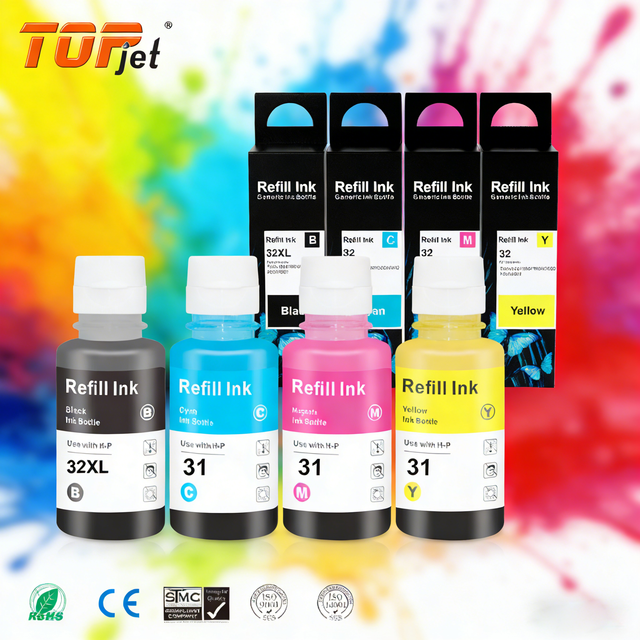 Topjet Bulk Premium Compatible Water Based Color Inkjet 31 32 Ink Bottle for hp 32xl Refill Ink hp Printer Ink Smart tank 5101