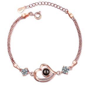 New Arrival 100 Languages I Love You <strong>Bracelet</strong> Women Heart Charm Zircon Rose Gold Plated <strong>Projection</strong> <strong>Bracelet</strong> - Product Image 2