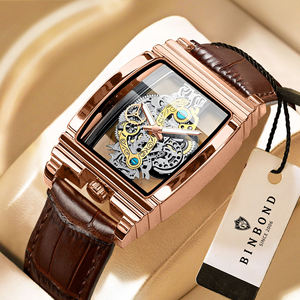 Reloj de Hombre de Moda con Correa de Cuero Hueca de Doble Cara con Diseño de Barril de Vino, Movimiento de Cuarzo, Resistente al Agua 30M, Luminoso, para Negocios y Ocio - Product Image 1