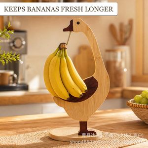 Wooden Goose Shaped Banana <b>Rack</b> Standing Fruit Holder For <b>Kitchen</b> Countertop Storage Display - Product Image 3