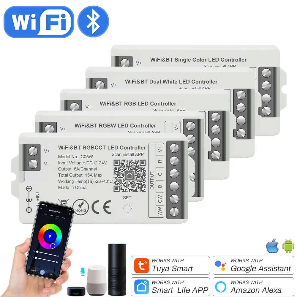 جهاز التحكم الواي فاي Tuya مع 2.4G RF عن بعد CCT RGB RGBW RGBCCT LED شريط ضوء يدعم أليكسا جوجل مساعد التحكم الصوتي