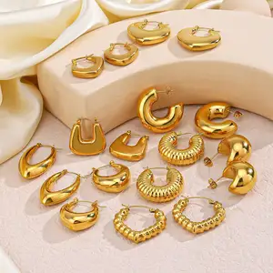 18K mạ vàng xoắn C Bông tai trang sức không gây dị ứng thép không gỉ Hollow Hoop Bông tai