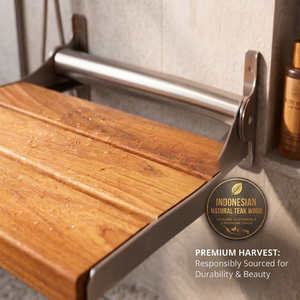 Wood Teak <b>Shower</b> Seat Wall Mounted Foldable Slatted Bathroom Accessory - Product Image 6