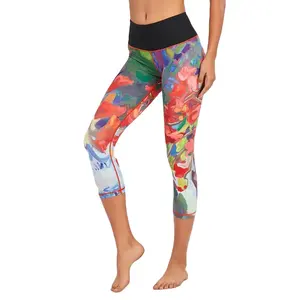Luckpanther Custom Private Labeling Logo Sublimated Yoga Leggings With Printed Design OEM Service Capri Pants