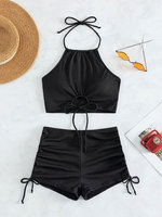 Haute qualité femmes fronde fendu cordon maillot de bain solide Tankinis Bikinis séchage rapide peau amical maillots de bain vêtements de plage