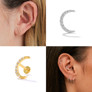 Pendientes ROXI de Media Luna con Diamantes, Plata de Ley S925, 16G, para Perforación de Cartílago - Product Image 5