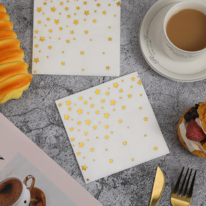 Star Printed Square Paper Napkins 250mm Gold Foil Birthday Party Tableware - Product Image 3