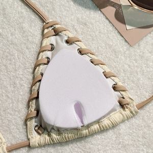 ชุดว่ายน้ำผู้หญิงแบบไหล่เดียว 2 ชิ้น ลายทางม้าลาย ชุดว่ายน้ำเว้าหลังแบบโมโนกินี ติดกระดุม ชุดชายหาด - Product Image 4