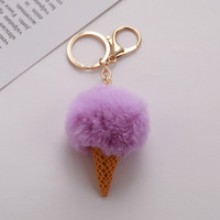 Mini porte-clés pompon cornet de glace 5 cm, boule en fausse fourrure de lapin, breloque de sac moelleuse, porte-clés de voiture, pendentif en peluche tendance