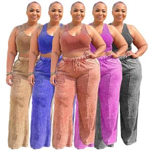 Vêtements pour femmes en gros : Ensemble sans manches avec haut court et pantalon large à taille élastique, Tailles Plus - Product Image 1