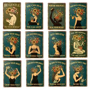 Plaque Métallique Vintage Thème Santé Mentale, Citation Positive sur l'Autosoins, Décoration Murale Tournesol et Fleurs Sauvages, pour <span class=keywords><strong>la</strong></span> Maison, le Café, <span class=keywords><strong>la</strong></span> Salle de Thérapie - Product Image 1