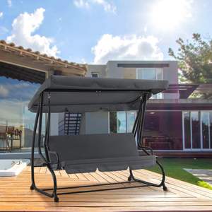 เก้าอี้แกว่งลาน 3 ที่นั่งแกว่งกลางแจ้งพร้อมโครงเหล็กหลังคาสปรับได้ชุดแกว่งระเบียงสําหรับระเบียงข้างสระหลังบ้าน - Product Image 2