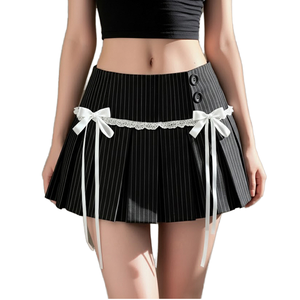 Falda plisada a rayas con lazo decorativo, nueva, de cintura natural, ecológica, estilo Y2K, versátil, mini falda skater, venta al por mayor. - Product Image 1
