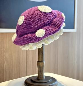 Gorro de punto con volantes hecho a mano con volantes, pescador inspirado en el Anime, gorro de hongo de ganchillo <span class=keywords><strong>Amanita</strong></span> para mujer - Product Image 4